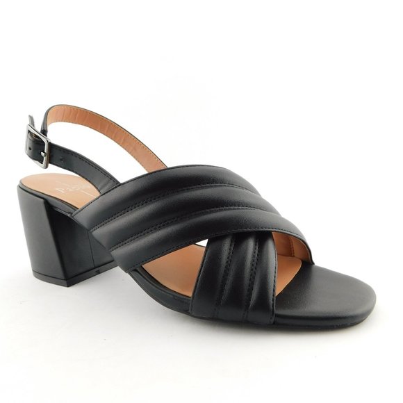Unworn LINEA PAOLO Black Crossover Sling Back Block Heel Sandals 9.5 - Picture 1 of 8